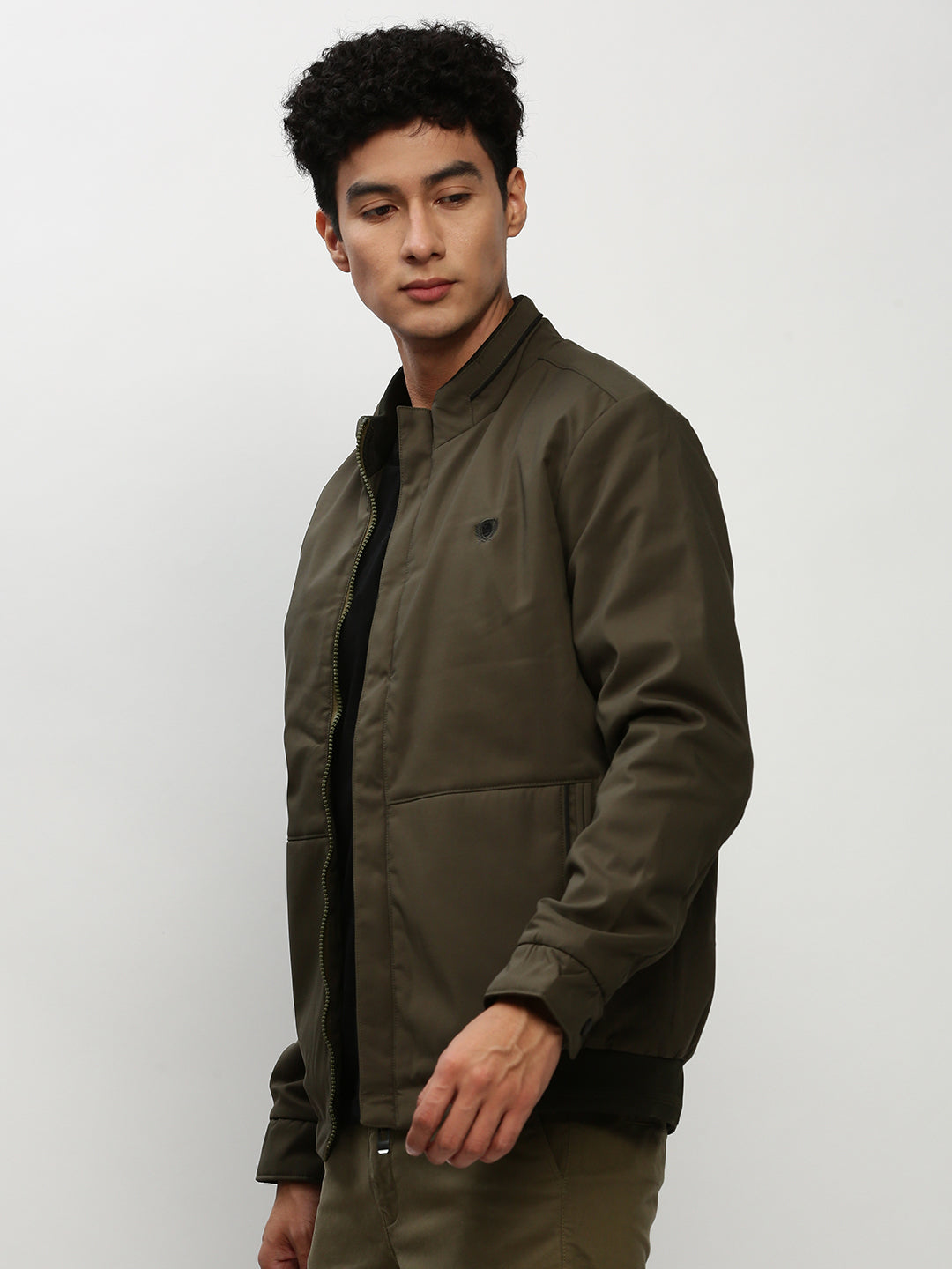 Men Green Solid Casual Bomber Jackets