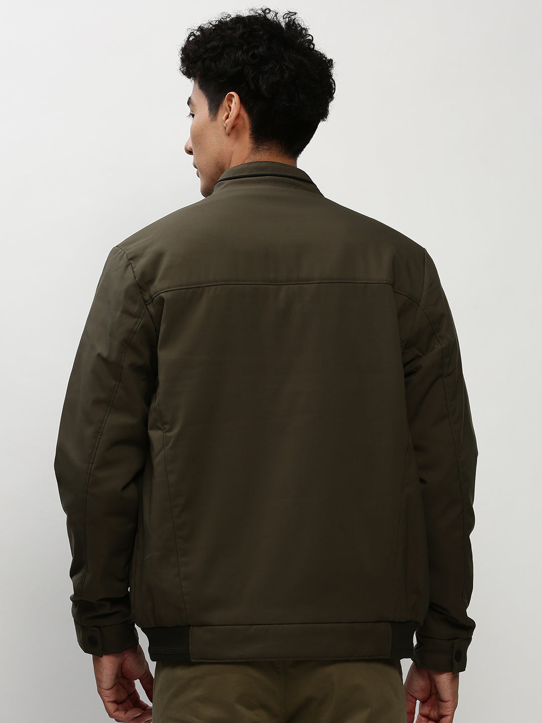 Men Green Solid Casual Bomber Jackets