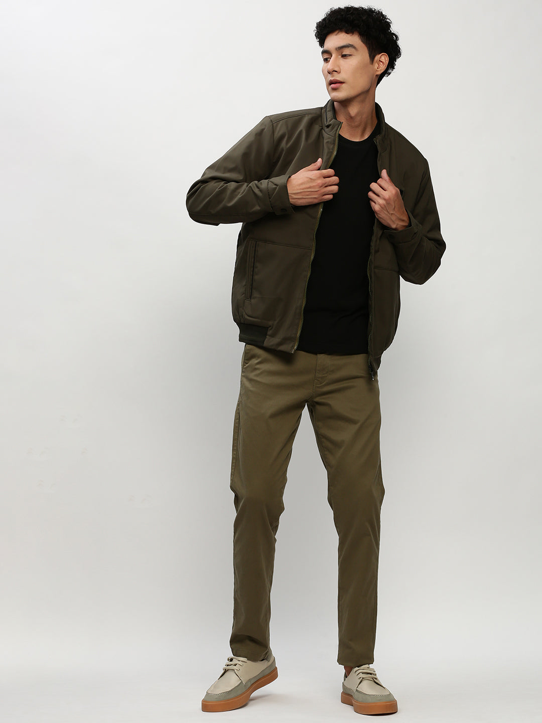 Men Green Solid Casual Bomber Jackets