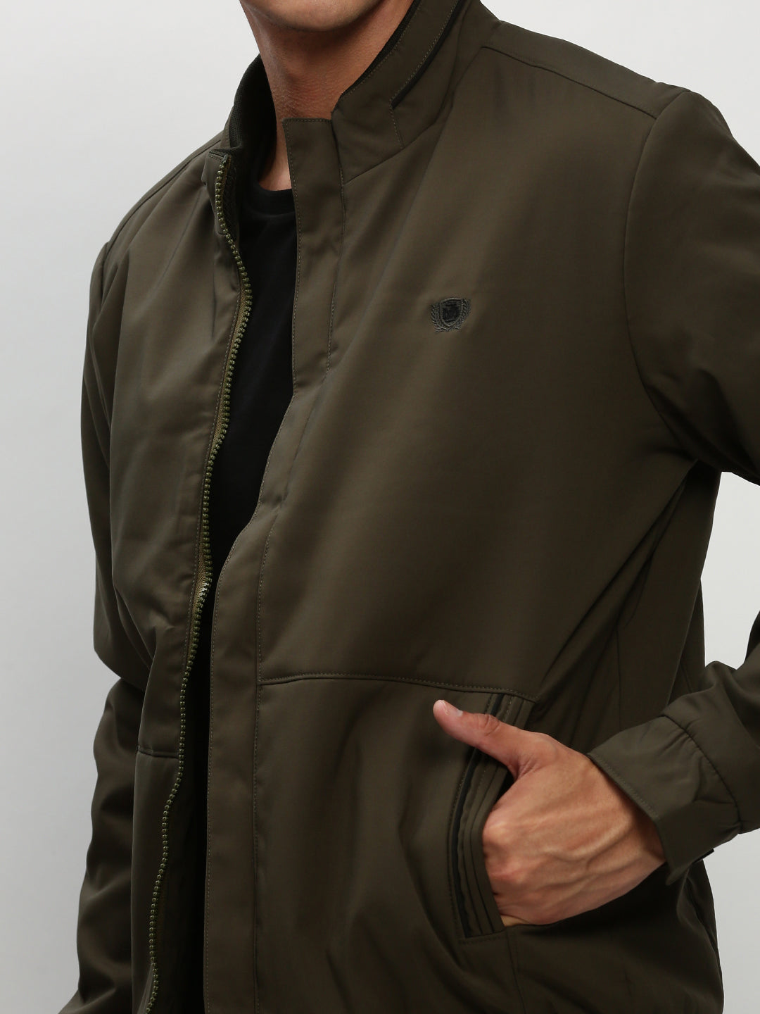 Men Green Solid Casual Bomber Jackets