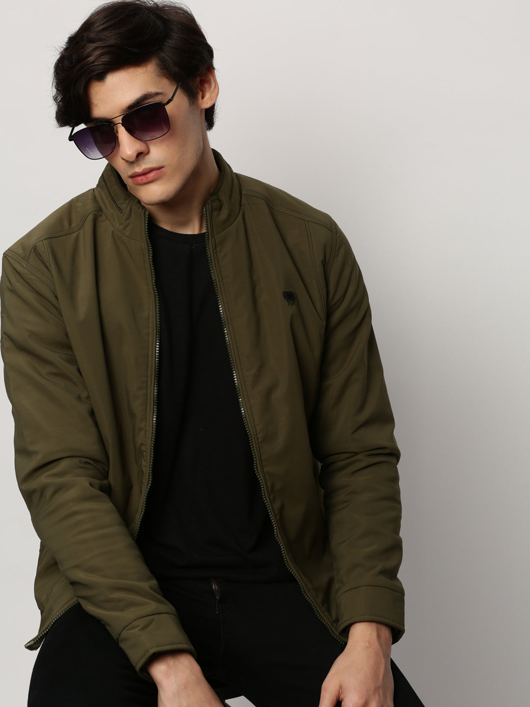 Men Green Solid Casual Bomber Jackets