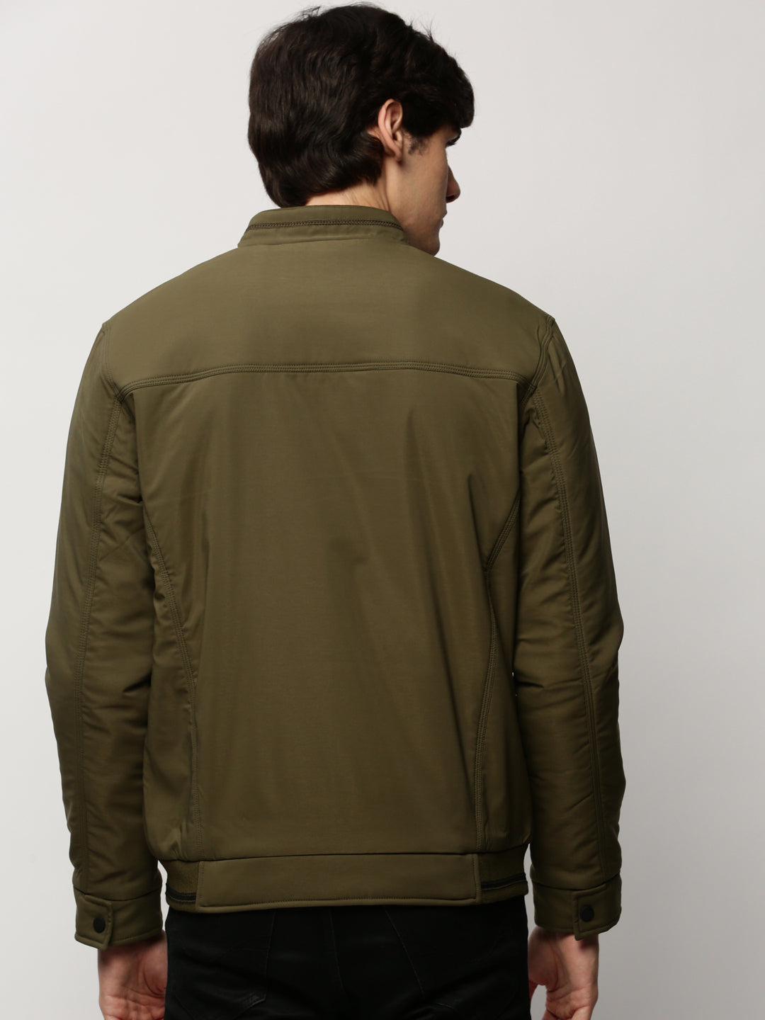 Men Green Solid Casual Bomber Jackets