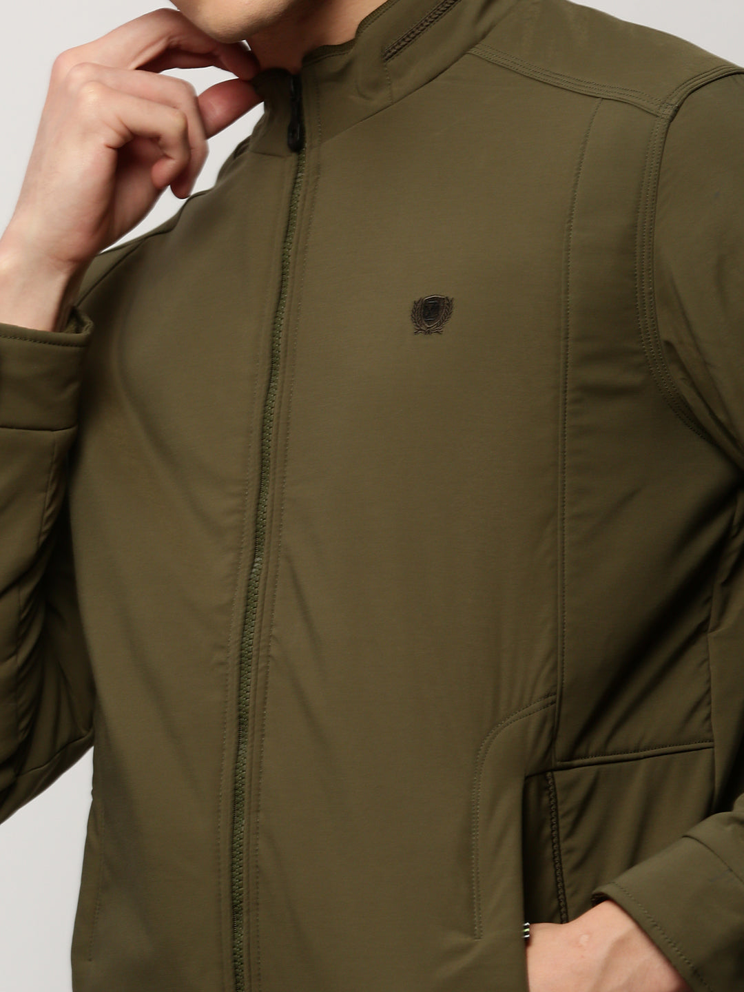 Men Green Solid Casual Bomber Jackets