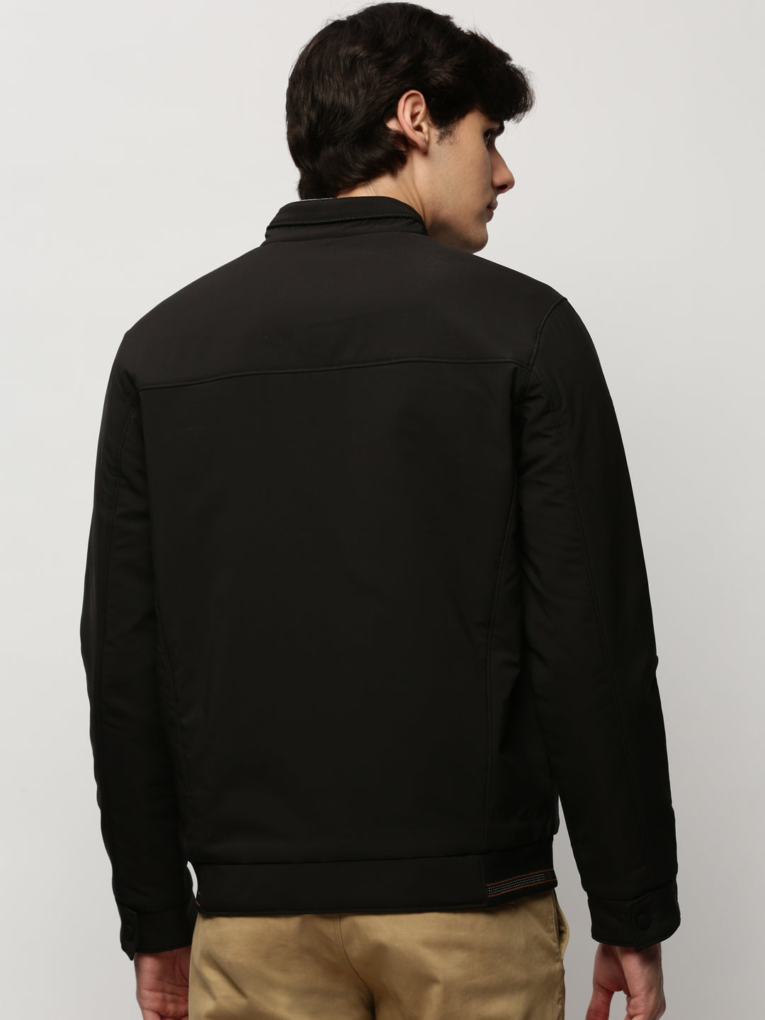 Men Black Solid Casual Bomber Jackets