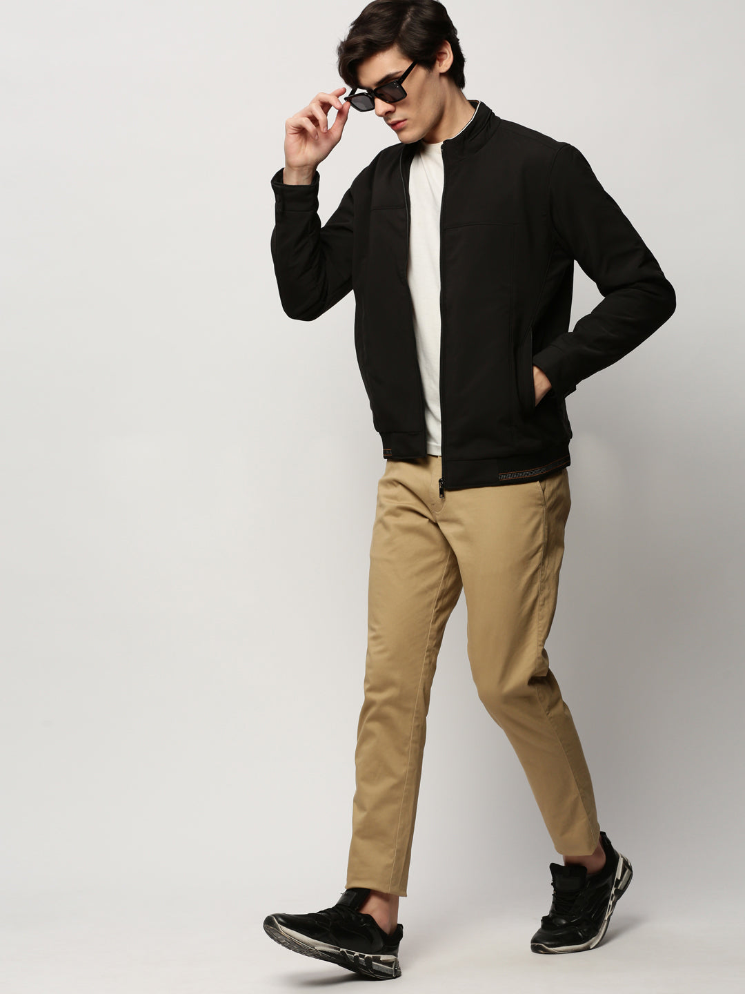 Men Black Solid Casual Bomber Jackets