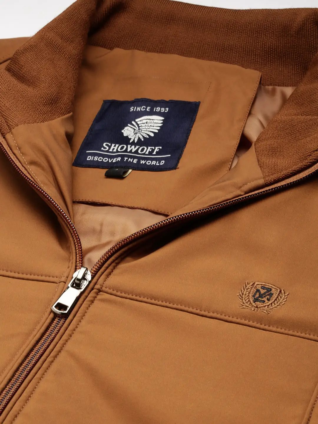 Men's Solid Mock Collar Brown Solid Bomber Jacket - from SHOWOFFFF