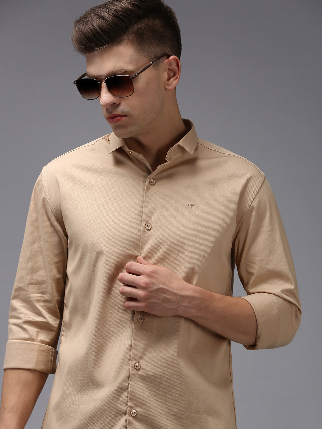 Men's Beige Solid Casual Shirt