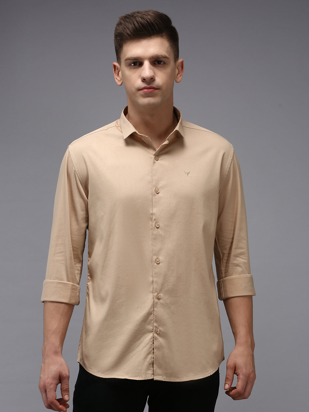 Men's Beige Solid Casual Shirt