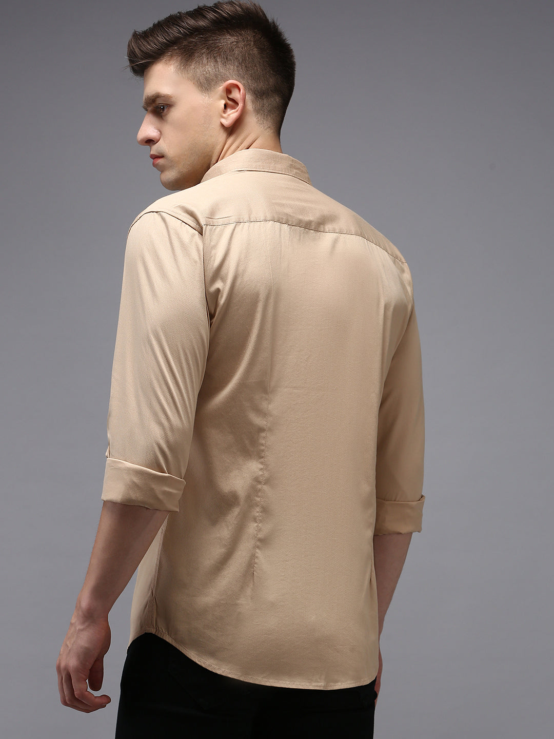 Men's Beige Solid Casual Shirt