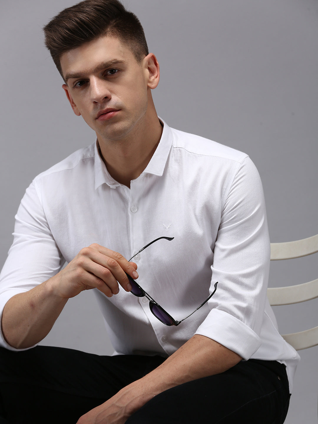Men's White Solid Casual Shirt