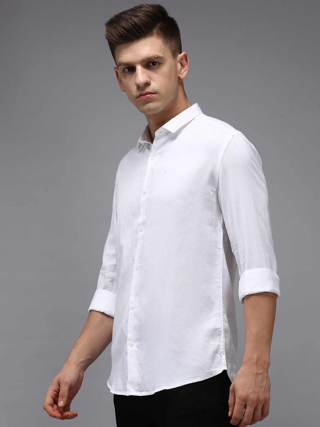 Men's White Solid Casual Shirt