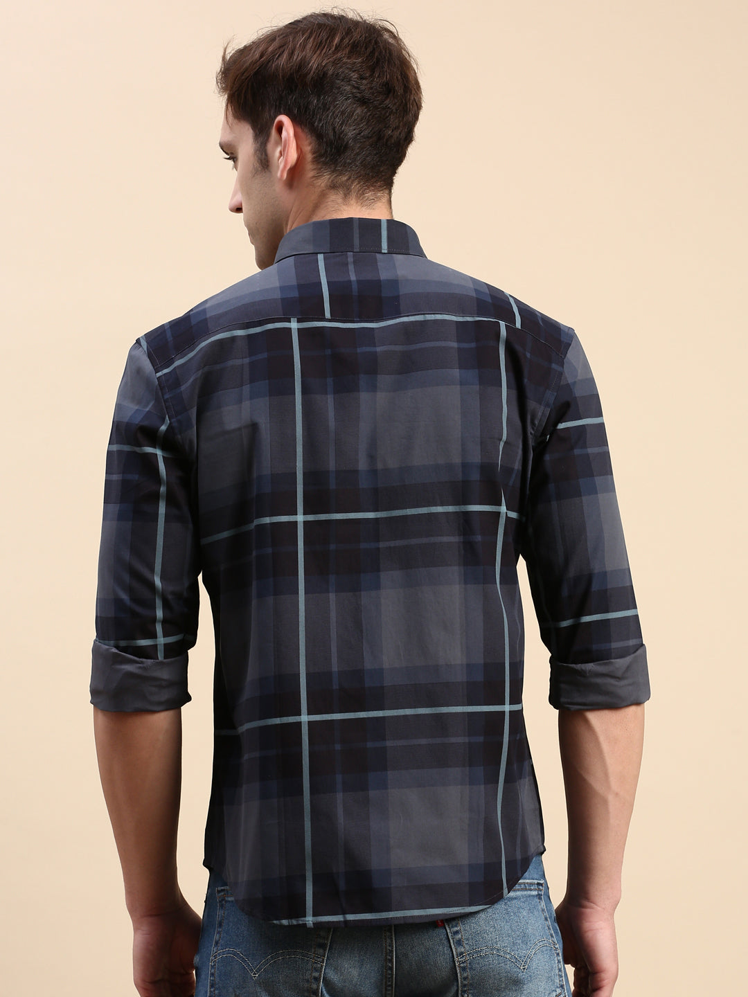 Men Navy Checked Casual Shirt