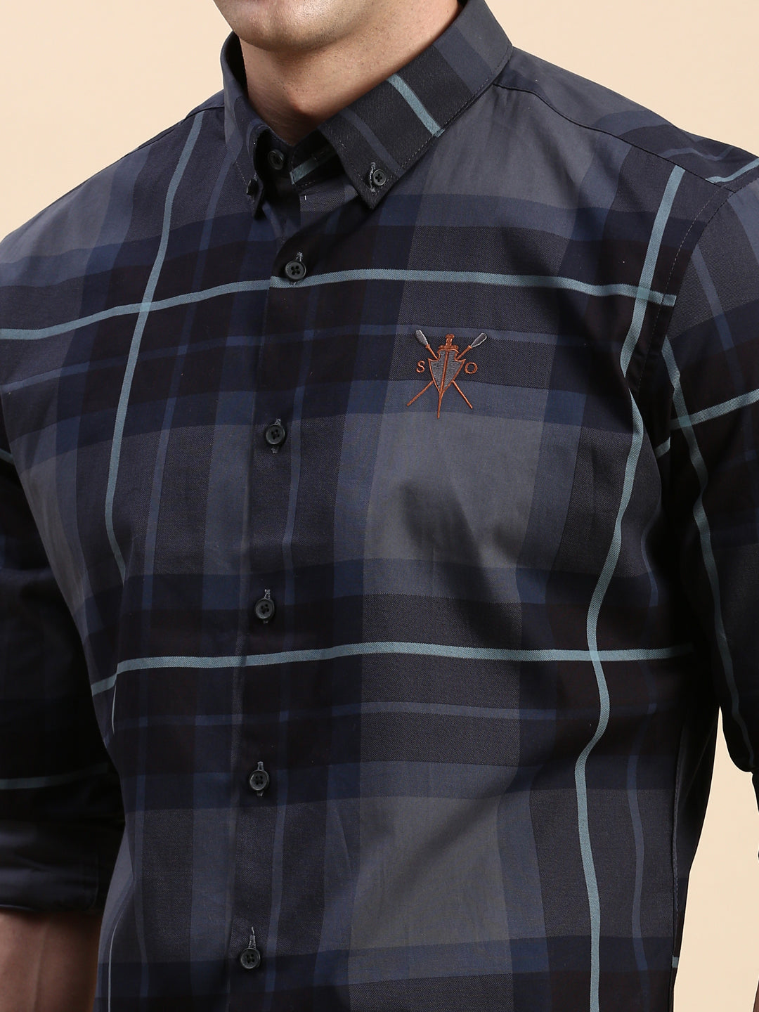 Men Navy Checked Casual Shirt