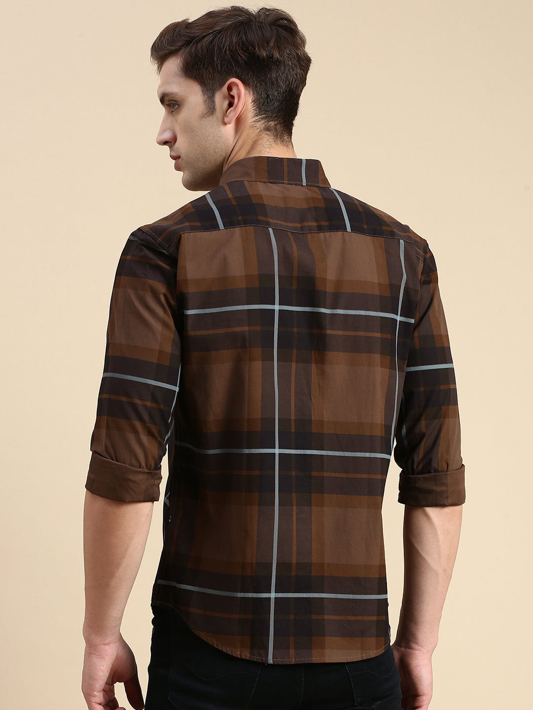 Men Brown Checked Casual Shirt