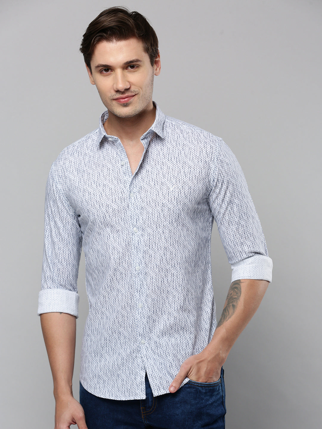 Men White Printed Casual Shirt