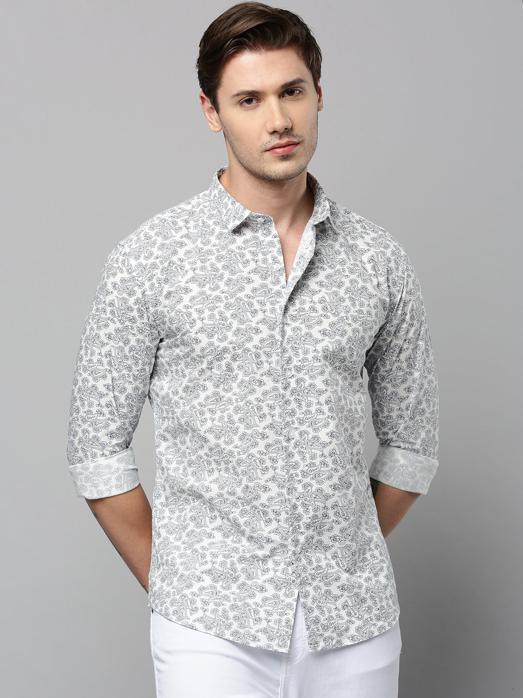 Men White Printed Casual Shirt