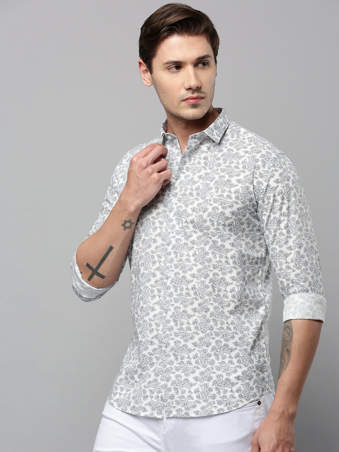 Men White Printed Casual Shirt