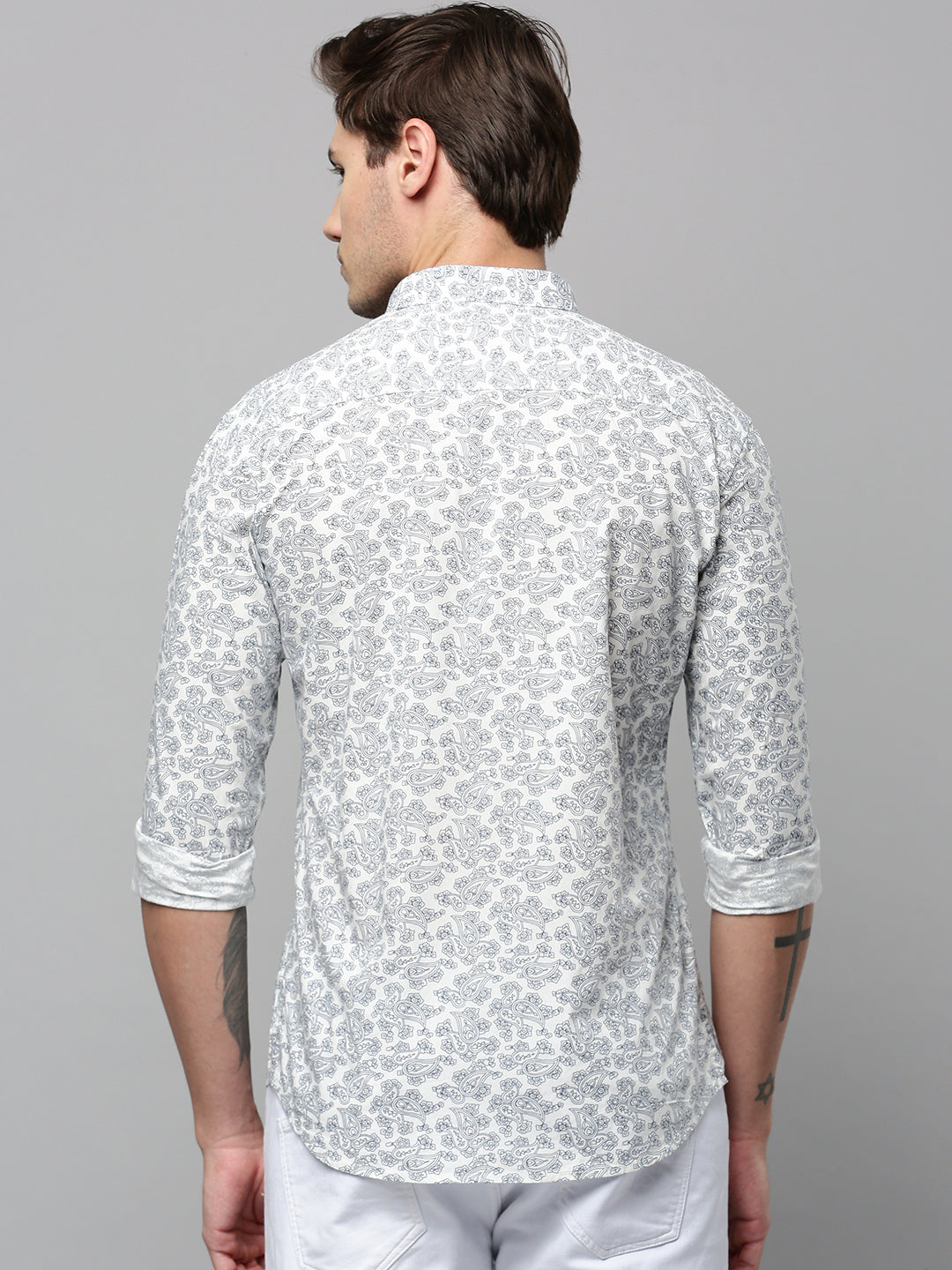 Men White Printed Casual Shirt