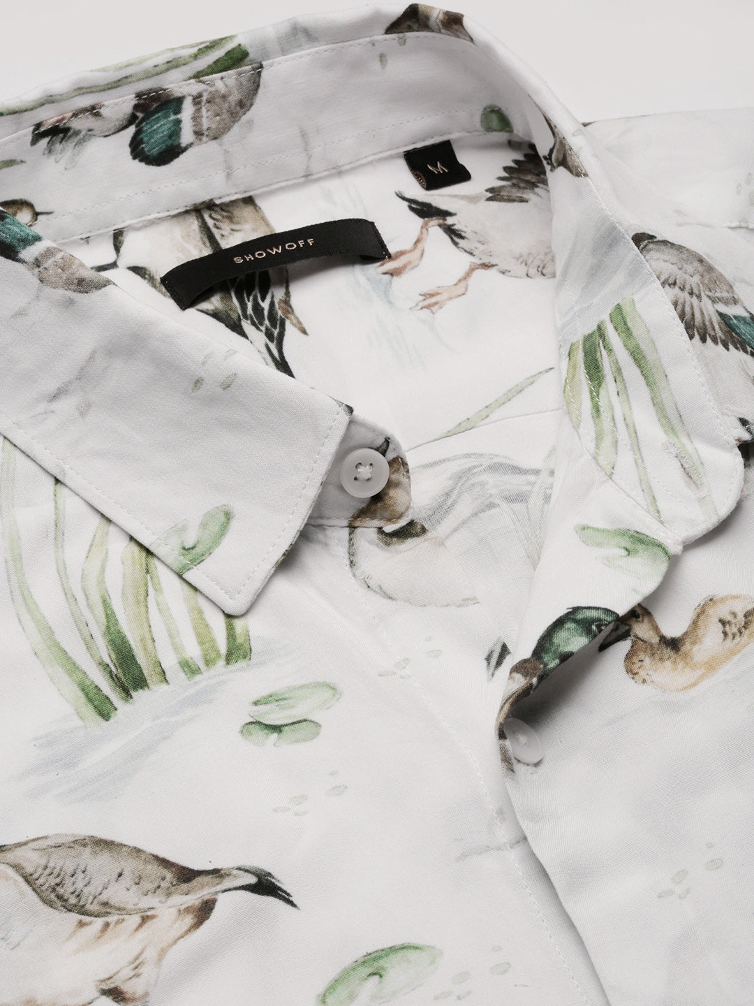 Men's Off White Standard Slim Fit Printed Cotton Casual Shirt